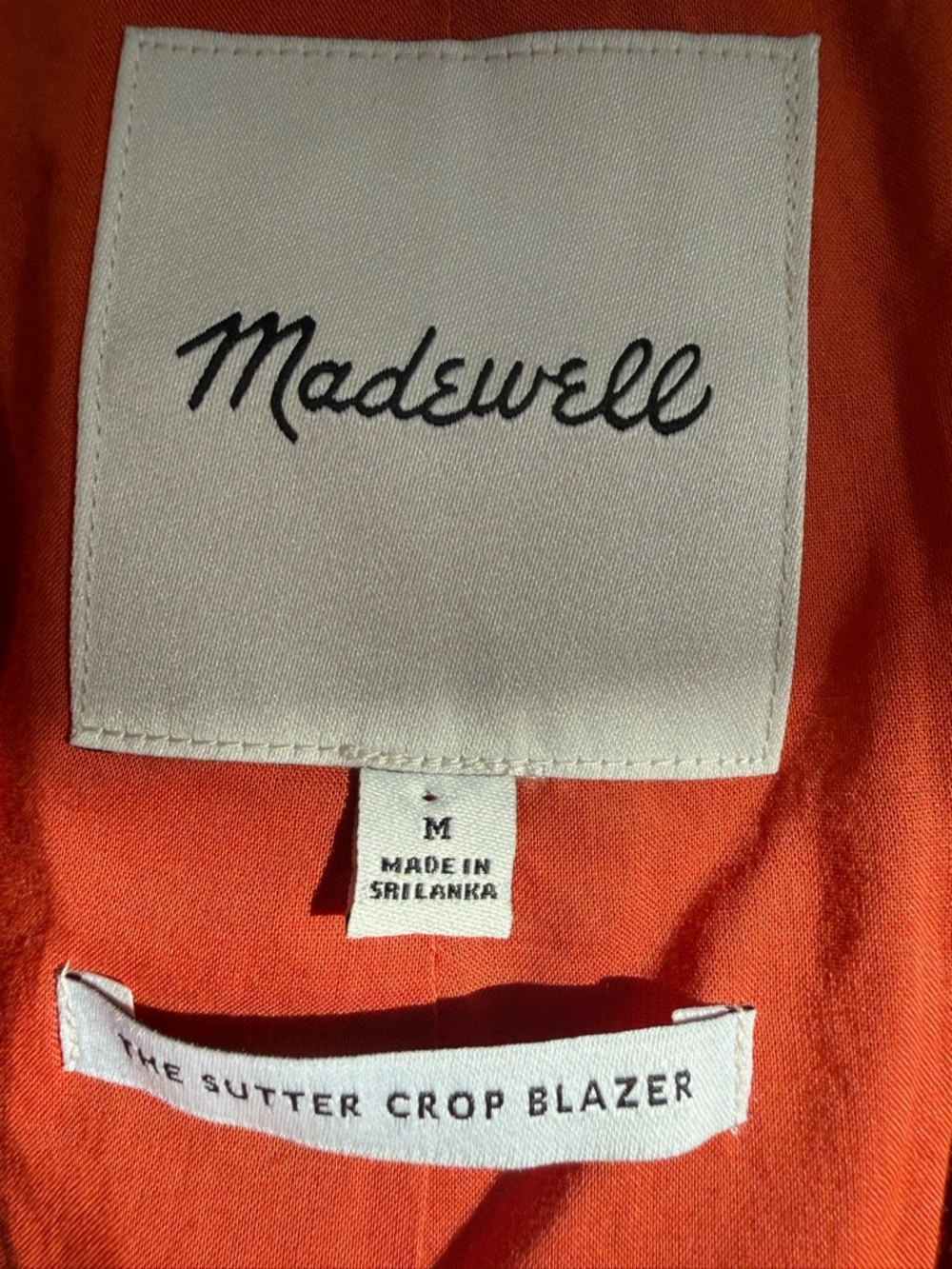 Women's Orange Cropped Blazer Jacket madewell medium - Picture 3 of 15